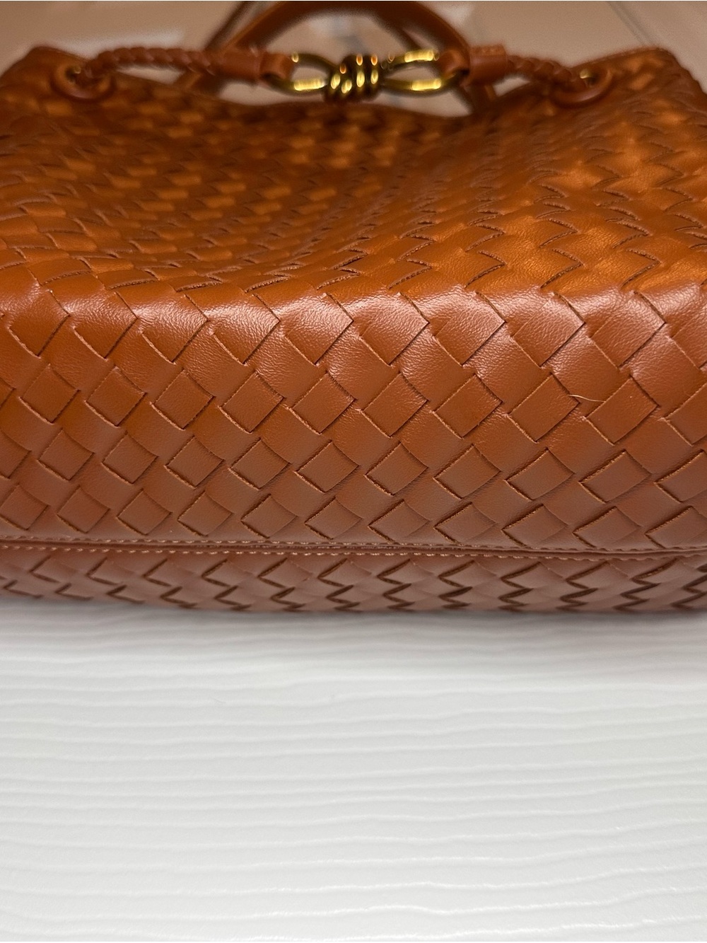 Woven Leather Tote Bag in Brown - Picture 4 of 6